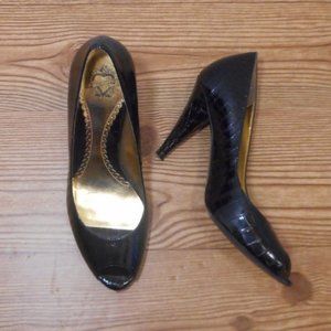 J. Renee crocodile print black peep toe heels